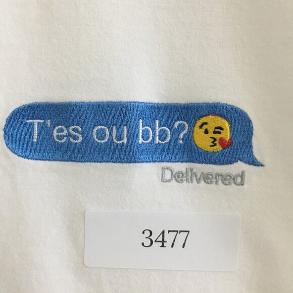 Keur Paris T-Shirt Size Small Text Messages Embroidered  T'es ou bb? "Delivered" - Picture 10 of 10